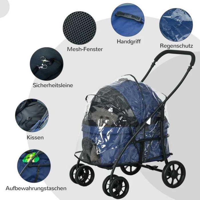 PawHut Кучешка количка/бъги, сгъваема, до 10 кг, с дъждобран