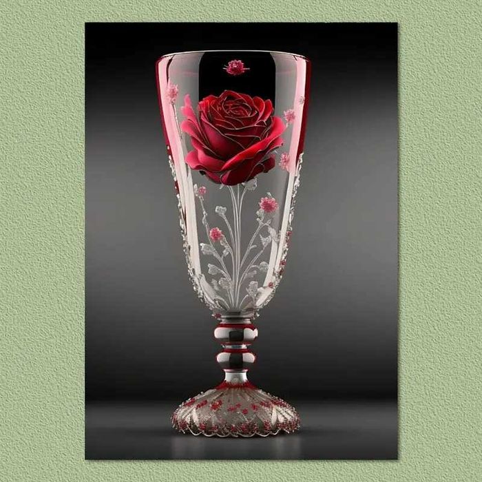 Червена Роза в Стъклена Бутилка - Художествено Платно за Стена
