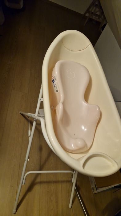 Cadita bebe crem cu suport detașabil roz, cadru inaltime