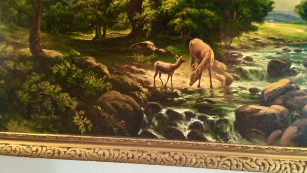 Caprioara cu pui -pictor roman G. Busuioc 1973, tablou original semnat