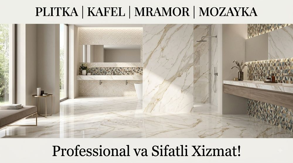Плитка кафель мрамор мозайка ишларини киламиз