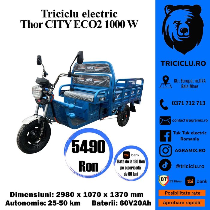 Thor gri-verde-albastru City Eco-2 doi tricicleta electrica Agramix