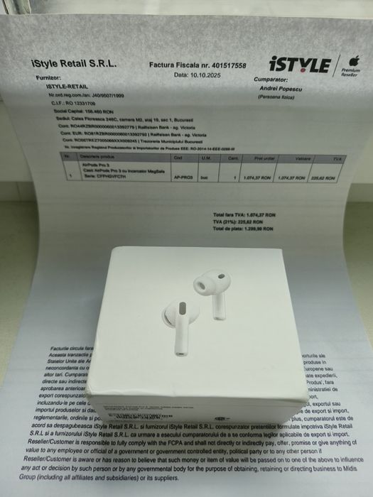 Apple AirPods Pro 3 - ANC, noi, sigilate, Cadou ideal, Urgentt