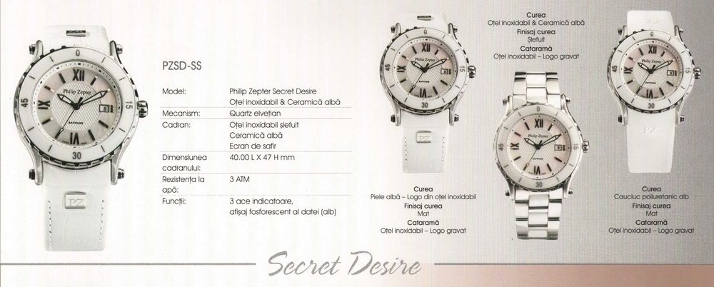 Ceas dama- colectia Philip Zepter SAFIR Elvetia cu 3 curele deosebite