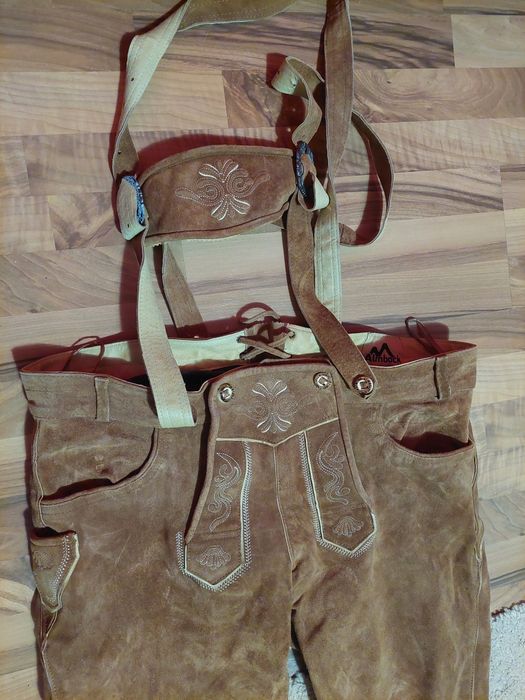 Pantaloni bavarezi,piele intoarsa,mărime 60,maro deschis