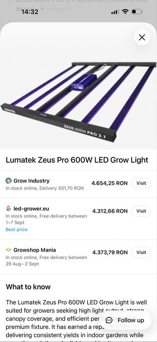 Vand Lumatek Zeus Pro 600W LED Grow Light produs nou