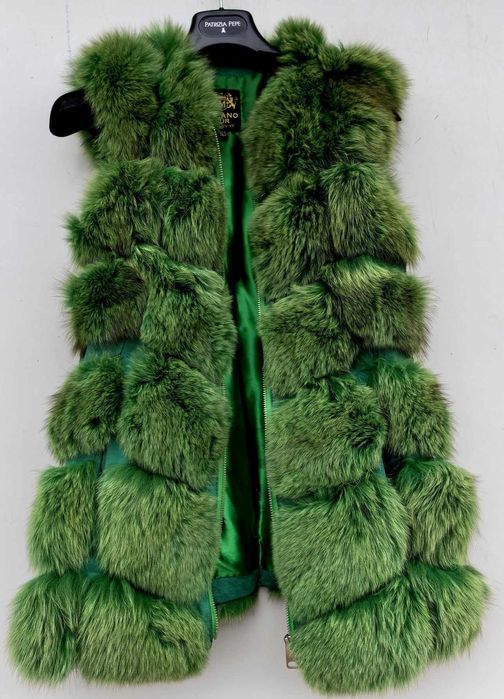 Естествен косъм от лисица и естесвена кожа уникален дамски елек М/Л ра