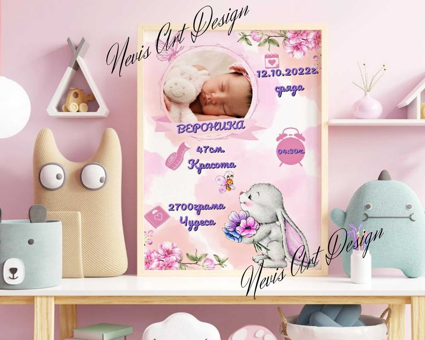Бебешка визитка / бебешка картичка / Подарък в рамка