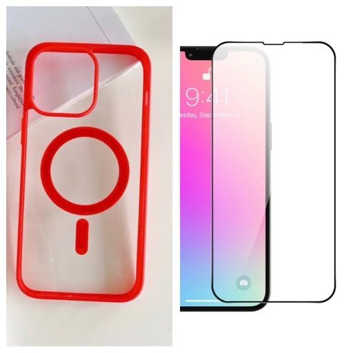 Husa Plastic Magsafe si Folie Sticla Iphone 14/15/16E/16/17/PLUS/PRO/MAX/AIR/17E