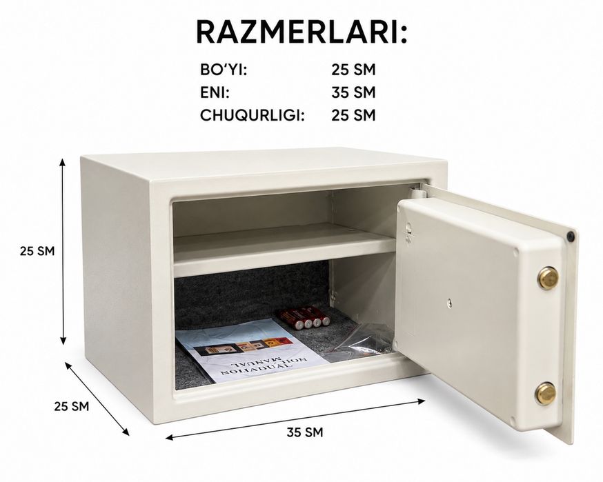 Uy, Ofis va Mehmonxonalar Uchun  Temir Seyflar razmeri 25x35x25sm