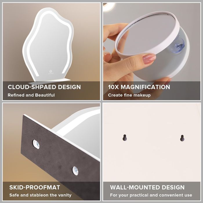 Огледало за грим с led педсветка  FENCHILIN  облак  45×55 см