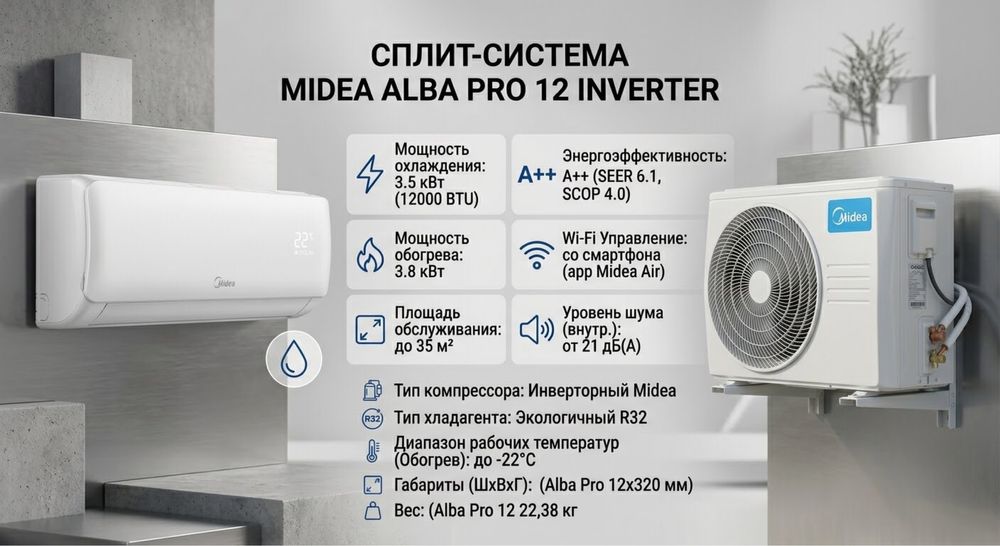 Кондиционер Midea 7-24 R32/Ten/Gmcc/Ai system/Wi-Fi/Ms trubk/+доставка