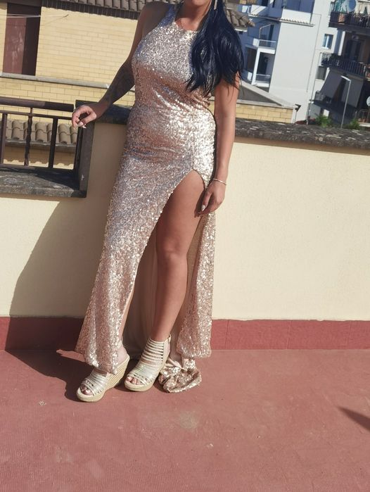 Официална рокля златни паети