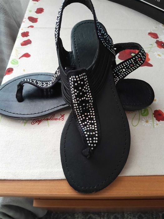 Sandale damă piele ecologică, barete multiple și cristale: 35 - 22,5cm