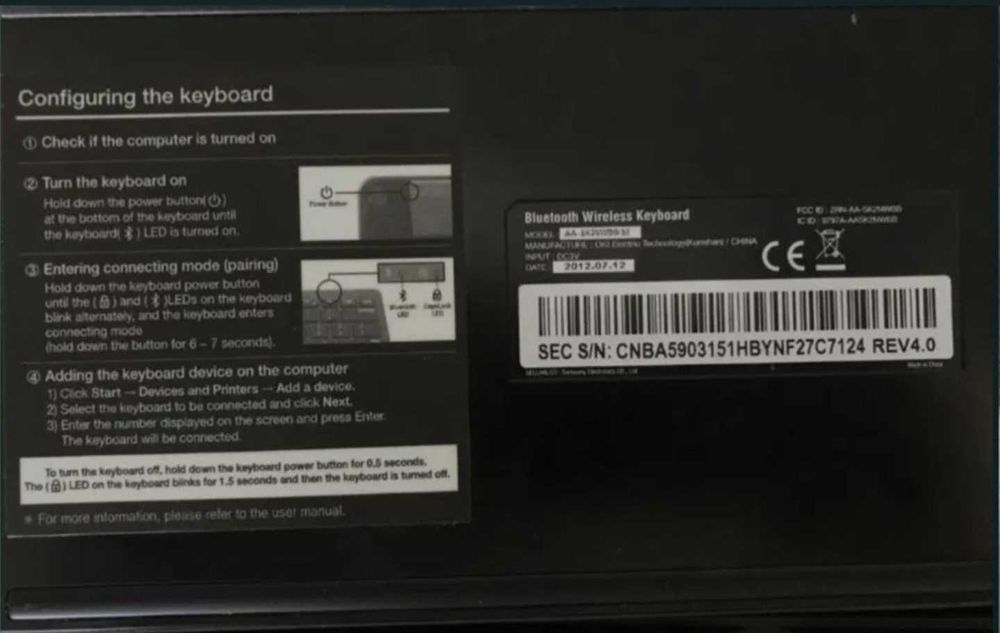 Vand tastatura Samsung wireless model AA-SK2NWBB/SE