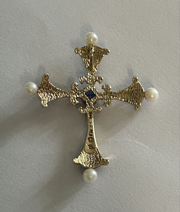 Cruciuliță Faberge, aur 14K, email, diamante