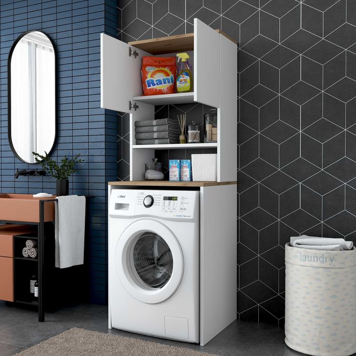 Шкаф с отделение за вграждане на пералня Puzzle-home, Бял - ПРОМО
