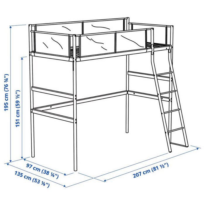 Pat supraetajat Ikea VITVAL 90x200, metal alb/gri, cu saltea