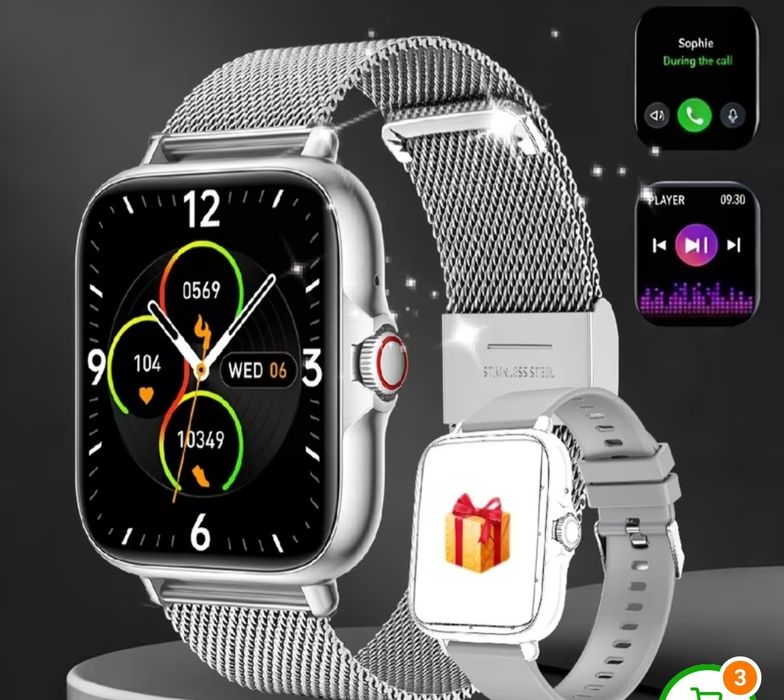 Smartwatch A21 Plus, 1.83Inch, Compatibil cu iOS/Android, 2 Curele, Argintiu
