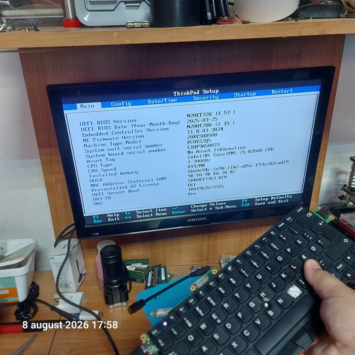 Placa de baza Lenovo x280 i5 gen 8 fără parola bios