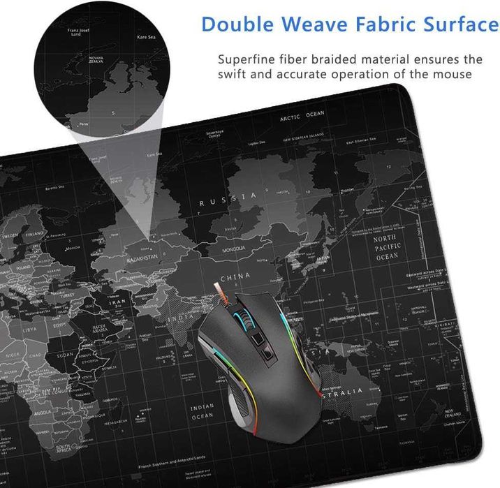 Mousepad Gaming XXL cu Harta Lumii Antiderapant pentru Birou 90x40 cm