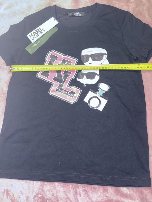 Tricou Karl LagerFeld S eticheta negru roz alb Noi nepurtati  New