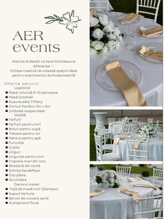 Închiriem mese, scaune, corturi, vesela, umbrele