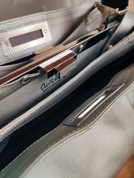 Geanta din piele gri/ argintiu