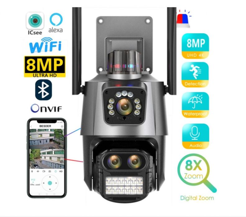 Камера за наблюдение 4K Ultra HD,8MP,датчик за движение,нощно виждане,