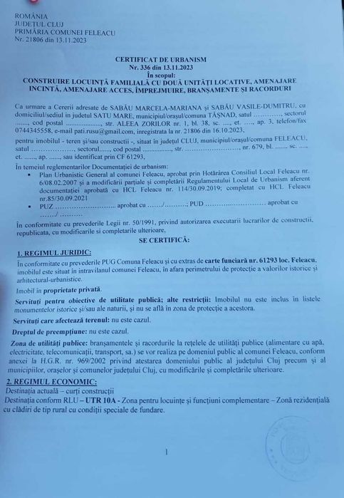 Teren 1628mp, Certif Urban construire 2 case, panorama, toate utilit.