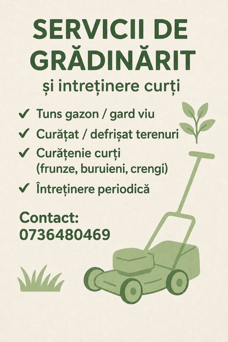 Servicii de grădinărit și întreținere curți/ terenuri