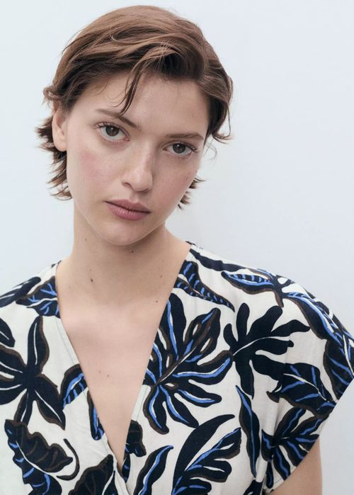 MANGO. XS. Льняной комбинезон с поясом
