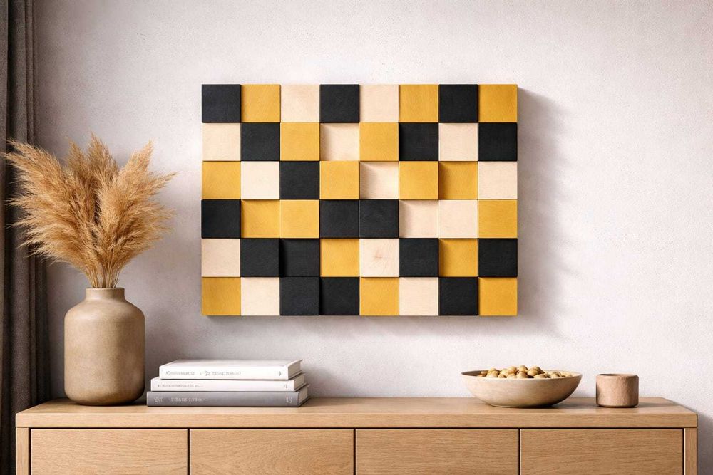 Amber Grid – tablou decorativ 3D din lemn – modern & elegant