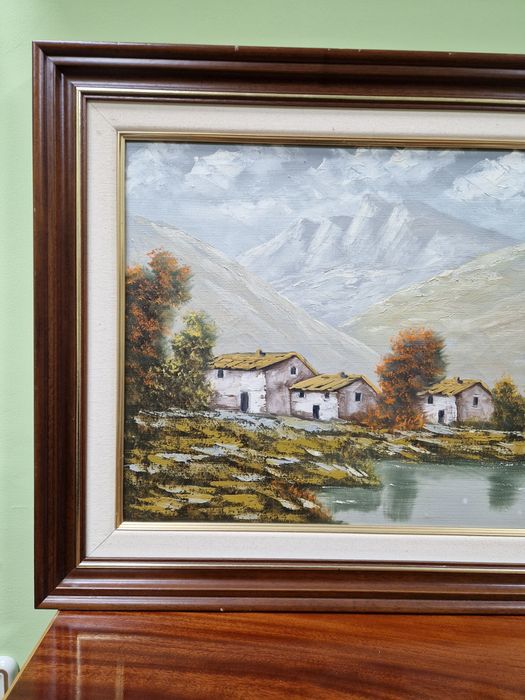 Прекрасна антикварна белгийска авторска картина масло върху платно