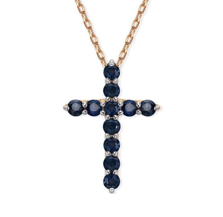 Крестик с сапфирами натуральными