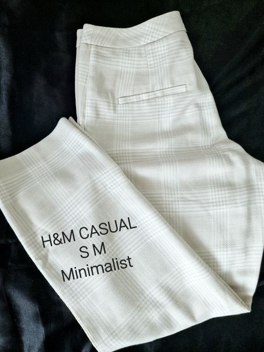 Pantaloni H&M alb bej în carouri S/M eleganți office casual crem vara