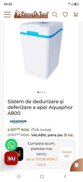 Sistem de dedurizare și deferizare a apei Aquaphor A800