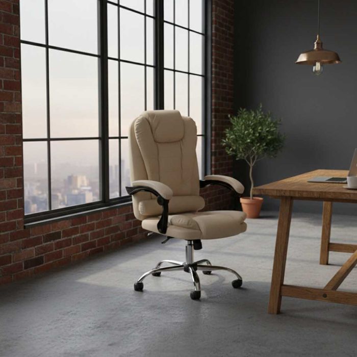 Въртящ се офис стол Aseto с функция накланяне, Кремав/Черен, до 140 кг