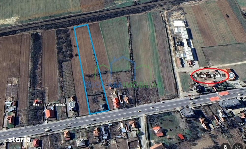 Casa Bradesti , teren  intravilan 7952 mp , deschidere 33 m la DE 70