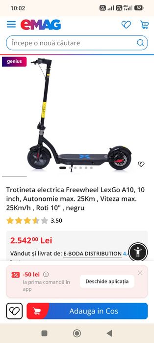 Trotineta electrica Freewheel LexGo A10, 10 inch,  25Km/h , Roti 10"