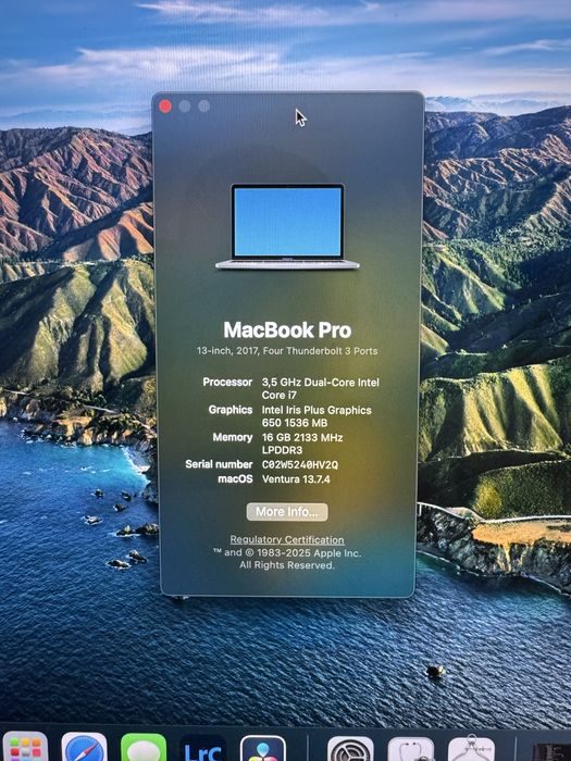 MacBook Pro 13” 2017 i7 / 16GB RAM / 256GB SSD / 4x Thunderbolt 3