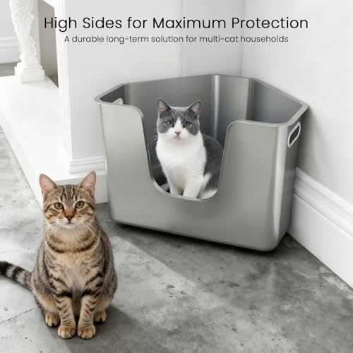 Нова Ъглова котешка тоалетна неръждаема стомана L с висок борд против миризми