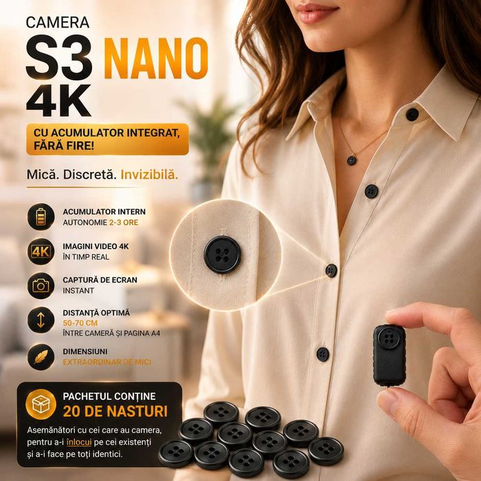 Sisteme de copiat - Camera Video in Nasture - Casca de copiat iCheat S3 Nano Fara Fir 4K UHD