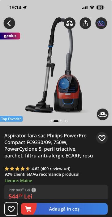 Aspirator fara sac Philips PowerPro Compact Cyclone 5