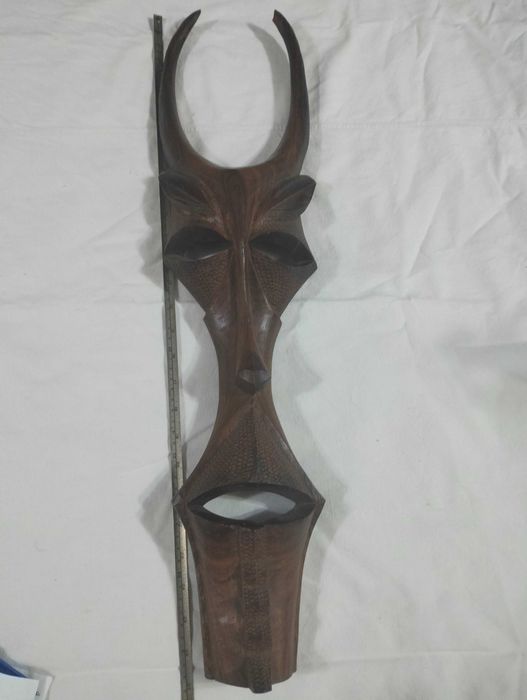 Mască Africană de Colecție – Sculptură Manuală Lemn Masiv Greu 54cm