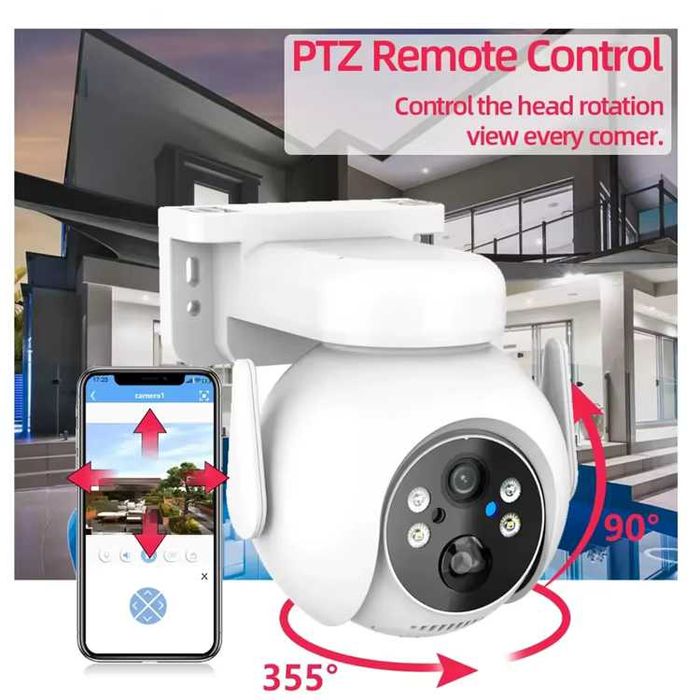 3MP Tuya Smart WiFi PTZ камера със соларен панел + 64GB карта подарък