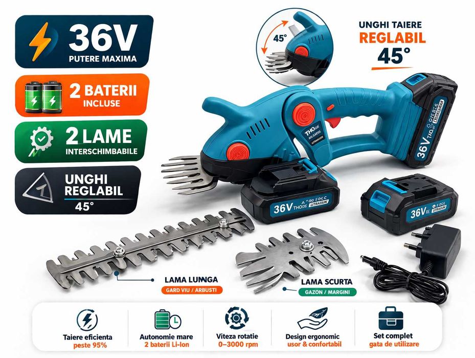 Foarfeca electrica 36V 2 lame 2 baterii reglabila
