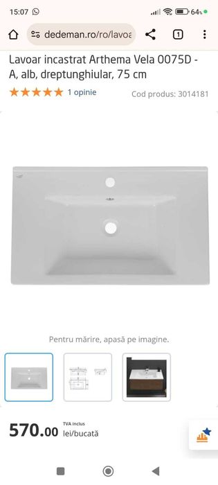 Chiuveta Arthema Vela CeraStyle cu baterie Grohe