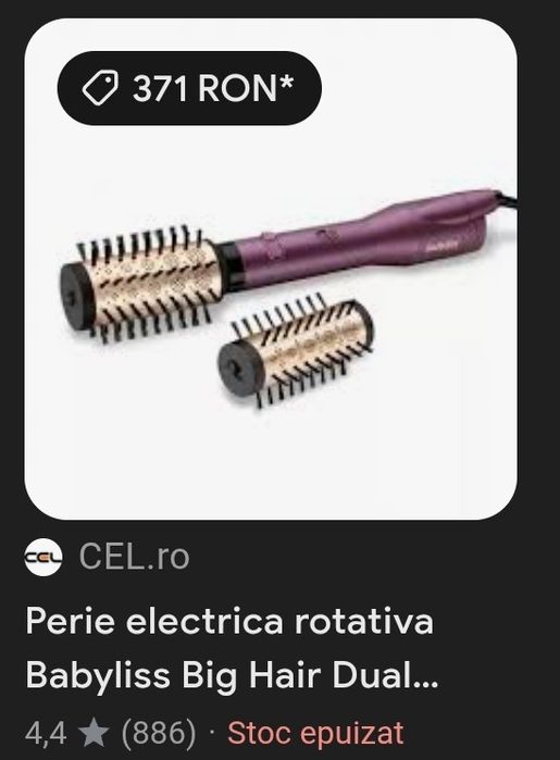 Peria rotativă prezentată este modelul BaByliss Big Hair Dual AS950E.