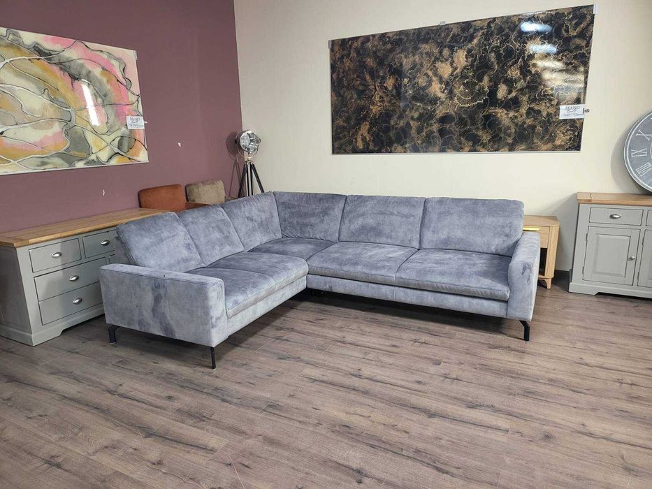 Сив ъглов диван от плат с функция сън MM-ZE1126